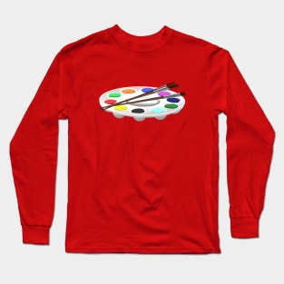 Round Artist Palette with Paints and Paint Brushes Long Sleeve T-Shirt